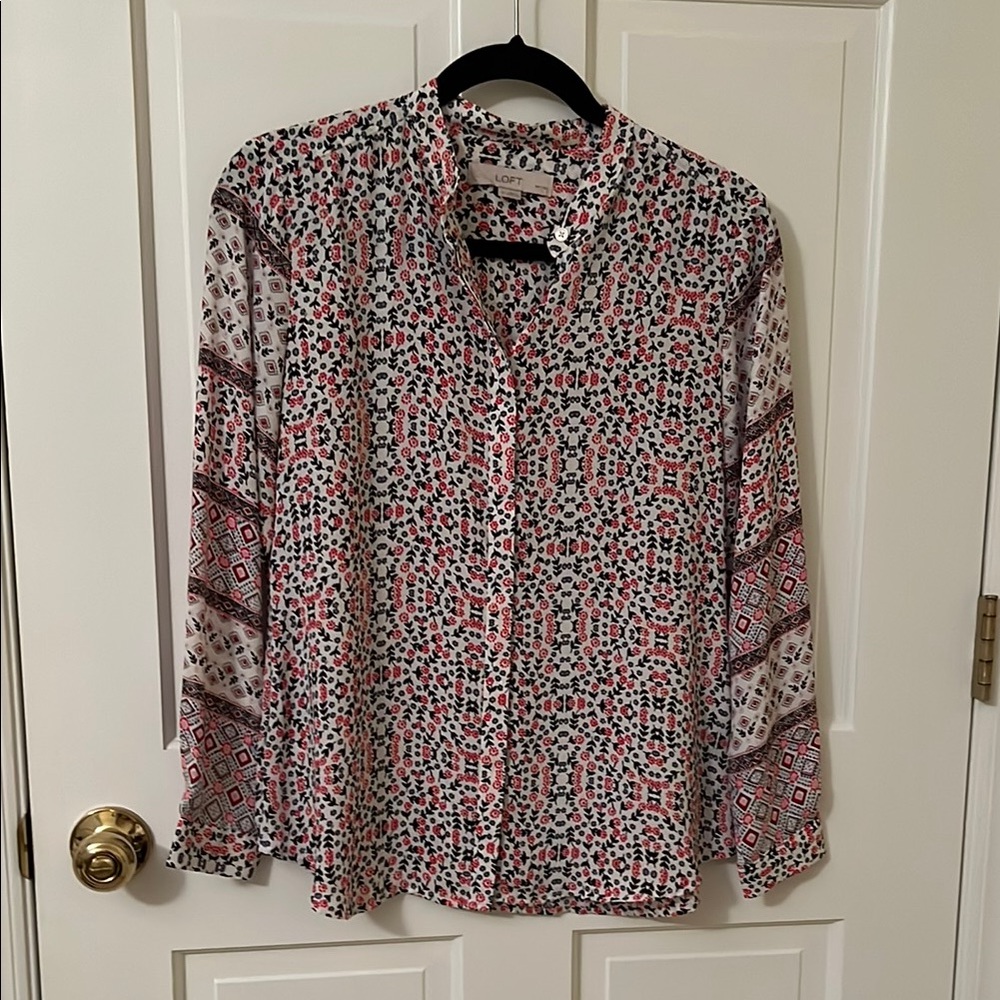 loft Women's Patterned Blouse - pink and navy SP
